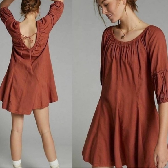 Daily Practice Mollie tunic swing tie-back dress in rust 3X - Picture 2 of 9